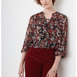 Cleo Black and Red Floral chiffon Blouse